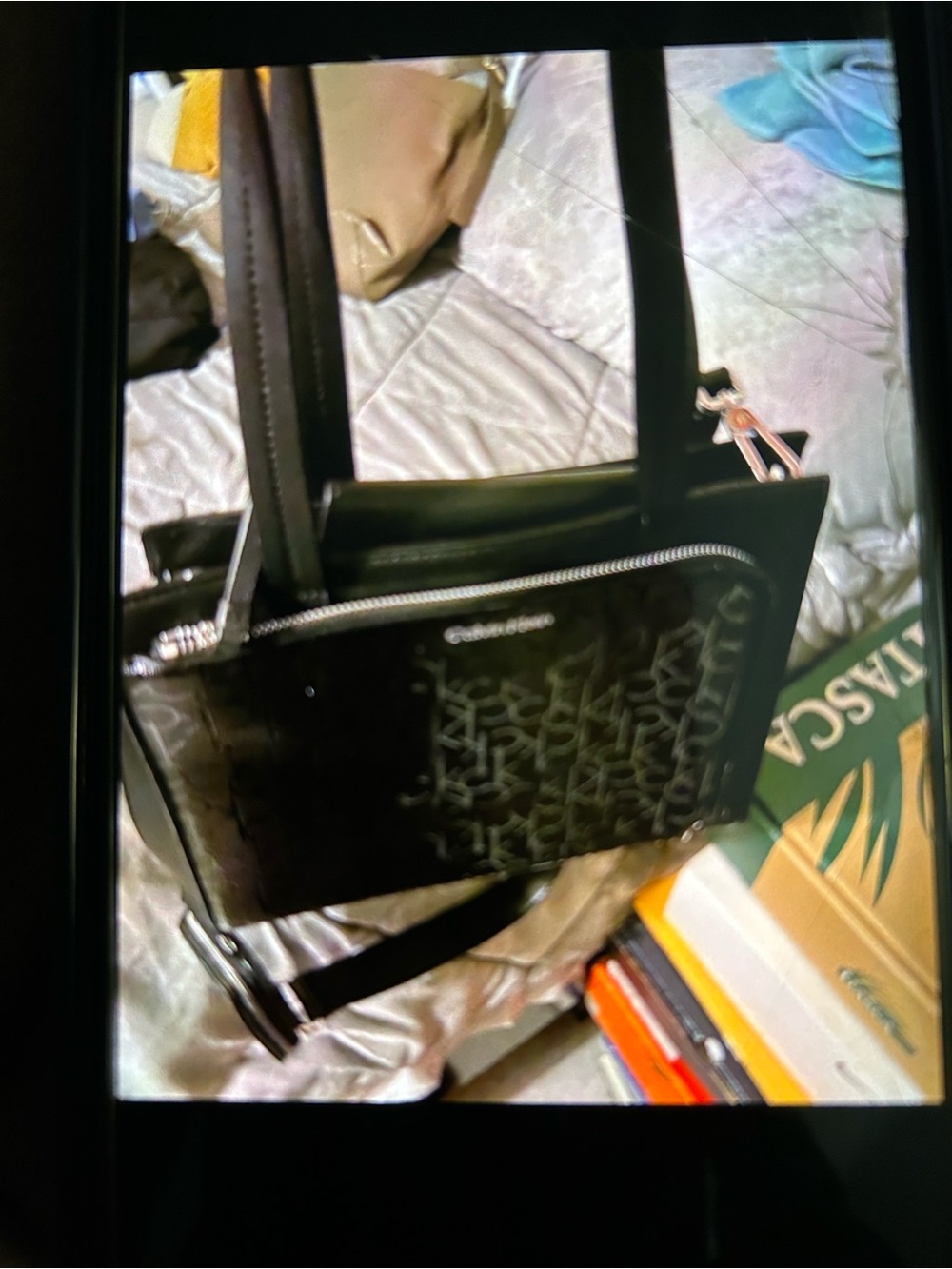 Calvin Klein Black Logo Crossbody Bag with Silver Hardware